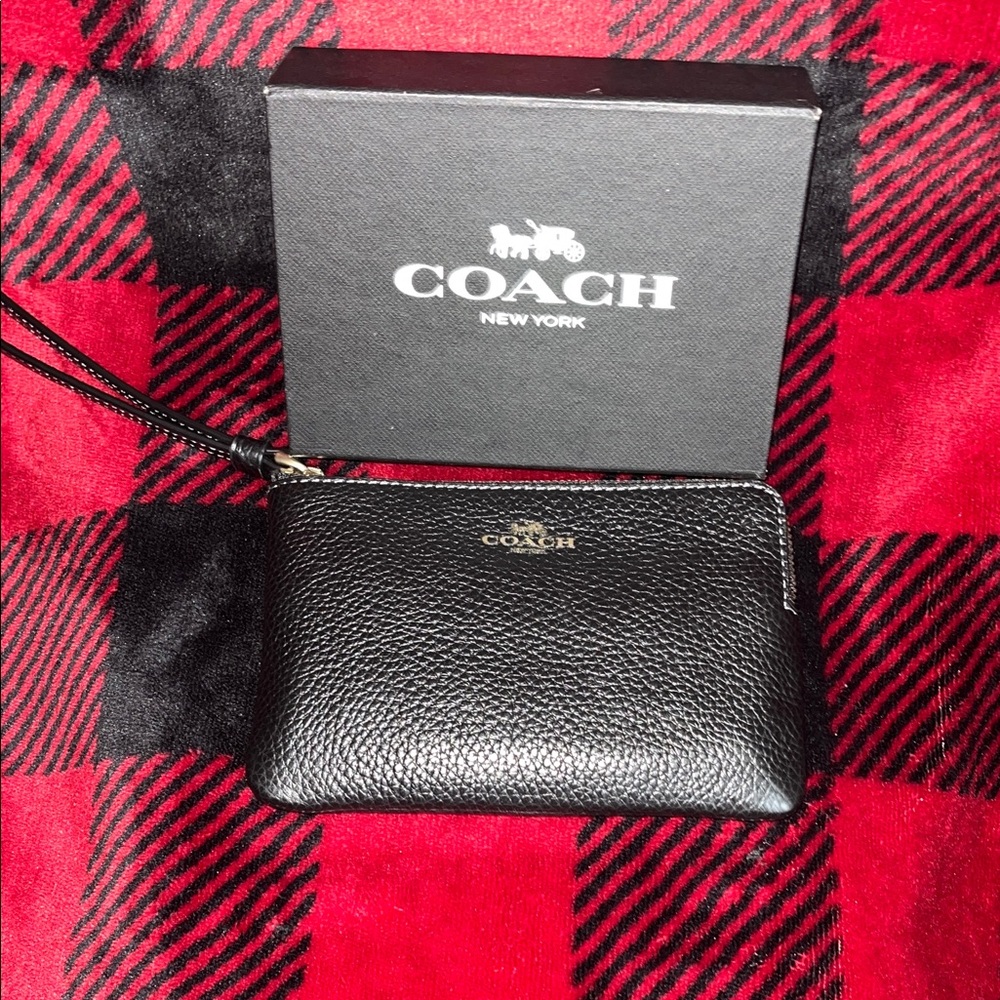 Coach Black Pebbled Leather Wristlet